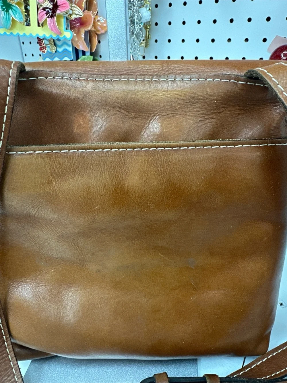Patricia Nash  Studded Tan Leather  Flap Over Crossbody Handbag